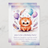 Cute Red Kitten Birthday Invitation Pastel Boho  招待状 (正面/裏面)