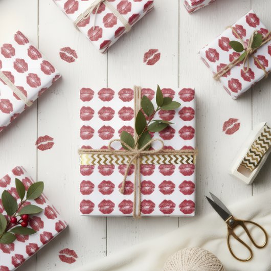 Cute Red Lips Pattern Christmas Gift Wrap ラッピングペーパー