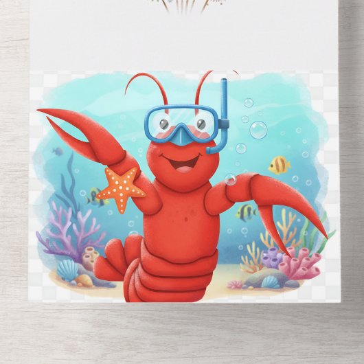 Cute Red Lobster Under the Sea Birthday Invitation オールインワン招待状 (内側底面)