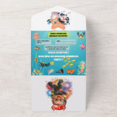 Cute Red Lobster Under the Sea Birthday Invitation オールインワン招待状 (外側)
