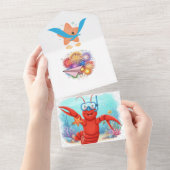 Cute Red Lobster Under the Sea Birthday Invitation オールインワン招待状 (貼ってはがせる)