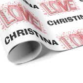 Cute Red Love Typography Valentines Day Name ラッピングペーパー (ロールコーナー)