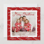 Cute Red Merry Christmas Lights Family Photo シーズンカード (正面)