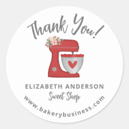 Cute Red Mixer Bakery Business Thank you Sticker ラウンドシール