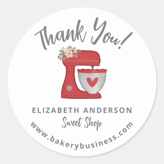Cute Red Mixer Bakery Business Thank you Sticker ラウンドシール (正面)