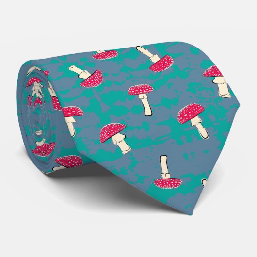 Cute Red Mushroom Fungi Pattern ネクタイ (ロール)