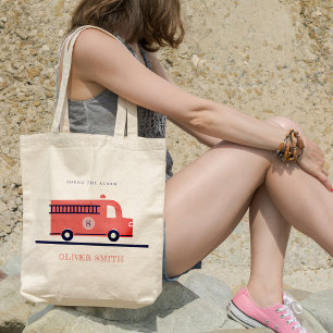 Cute Red Navy Fire Truck Engine Monogram Boys トートバッグ