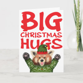 Cute red panda big Christmas hugs card カード