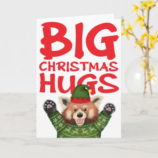Cute red panda big Christmas hugs card カード (黄色い花)