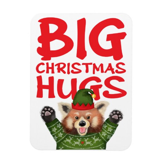 Cute red panda big Christmas hugs magnet マグネット (縦)