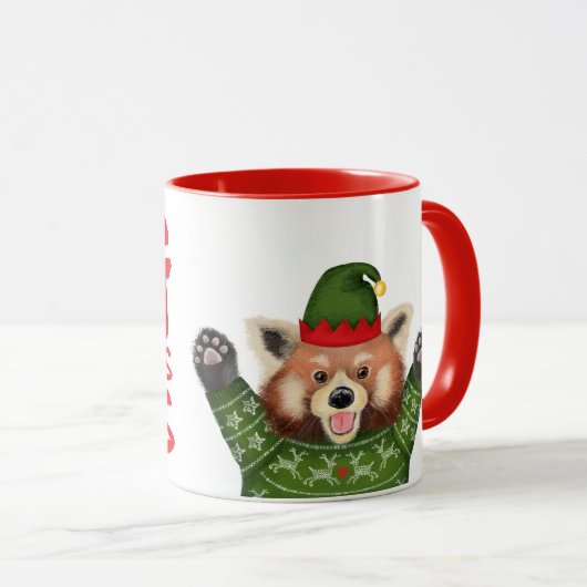 Cute red panda big Christmas hugs mug マグカップ (正面右)