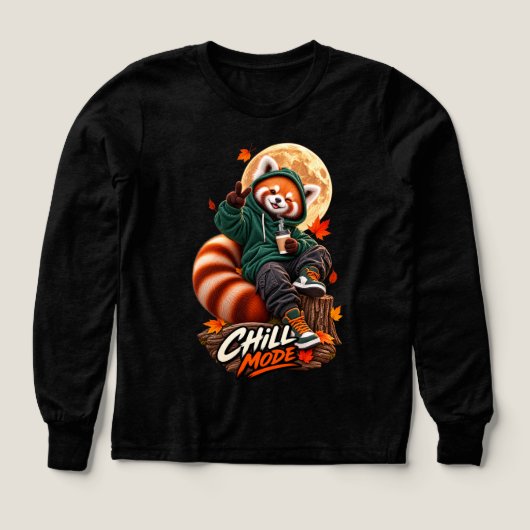 Cute Red Panda Chill Mode Girls Long Sleeve T-Shir (デザイン正面)