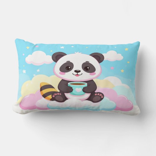 Cute Red Panda Coffee Mug & Pillow - Happy Kawaii  ランバークッション (正面)