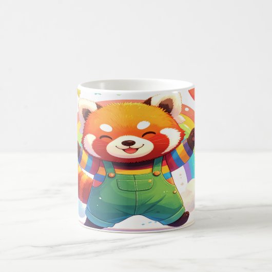 Cute Red Panda Design - Happy Dancing Animal Rainb コーヒーマグカップ (中央)