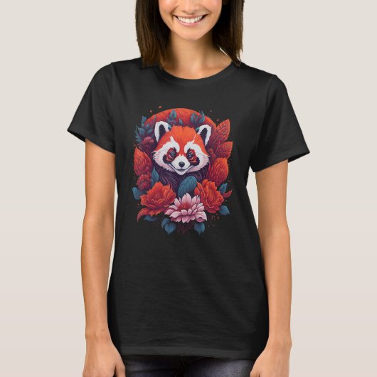 Cute Red Panda Flowers Graphic Animal  Men Women K Tシャツ (正面)