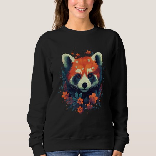 Cute Red Panda Flowers Graphic Animal  Print 1 スウェットシャツ (正面)
