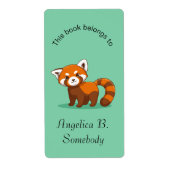 Cute Red Panda Green Bookplate ラベル (正面)