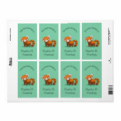 Cute Red Panda Green Bookplate ラベル (フルシート)