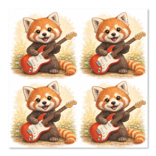 Cute Red Panda Guitar Pattern Wallpaper Kids 壁紙 (正面)