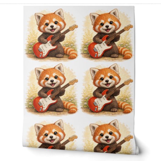 Cute Red Panda Guitar Pattern Wallpaper Kids 壁紙 (ほどく)