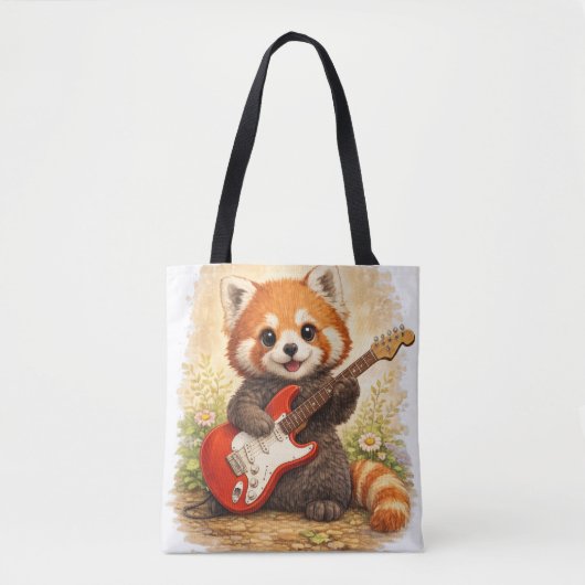 Cute Red Panda Guitar Tote Bag Kawaii Animal トートバッグ (正面)