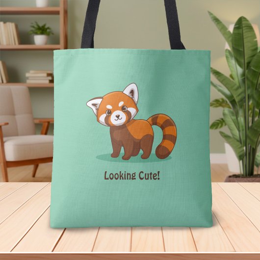 Cute Red Panda on Green トートバッグ