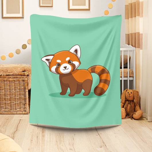Cute Red Panda on Green フリースブランケット