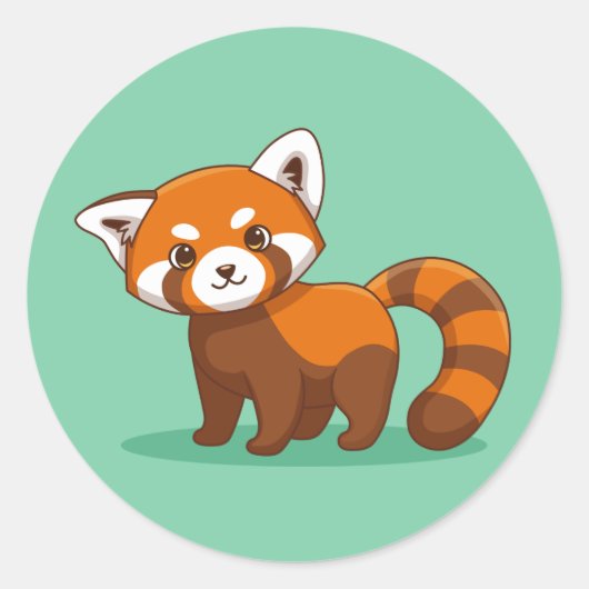 Cute Red Panda on Green ラウンドシール (正面)