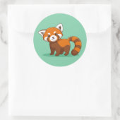Cute Red Panda on Green ラウンドシール (バッグ)