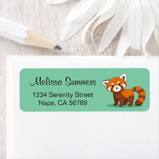 Cute Red Panda on Green ラベル (インサイチュ)