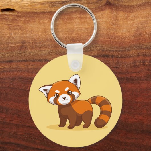 Cute Red Panda on Yellow キーホルダー (正面)