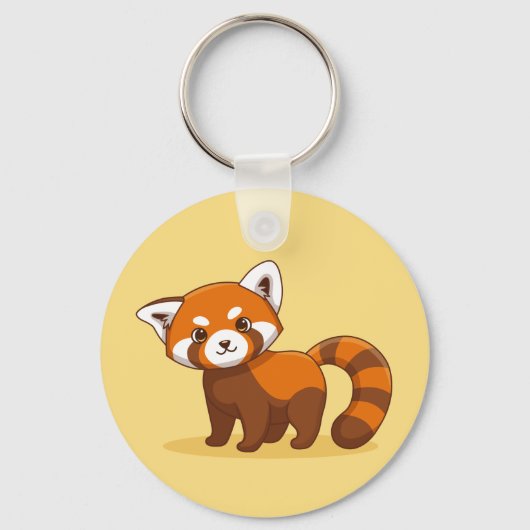 Cute Red Panda on Yellow キーホルダー (裏面)