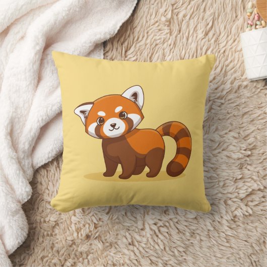 Cute Red Panda on Yellow クッション (ブランケット)