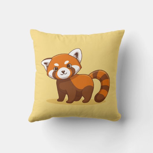 Cute Red Panda on Yellow クッション (裏面)