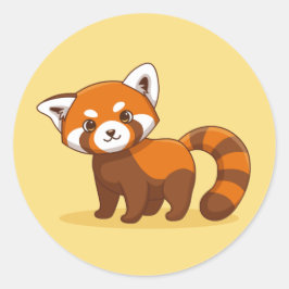 Cute Red Panda on Yellow ラウンドシール