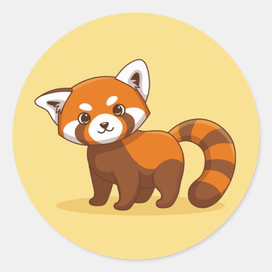 Cute Red Panda on Yellow ラウンドシール (正面)
