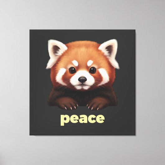 Cute Red Panda "Peace" Illustration for Kids & Nur キャンバスプリント (正面)