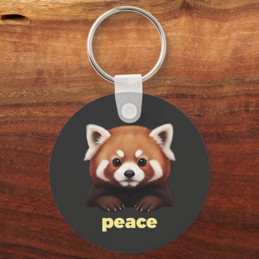 Cute Red Panda "Peace" Illustration for Kids & Nur キーホルダー (裏面)