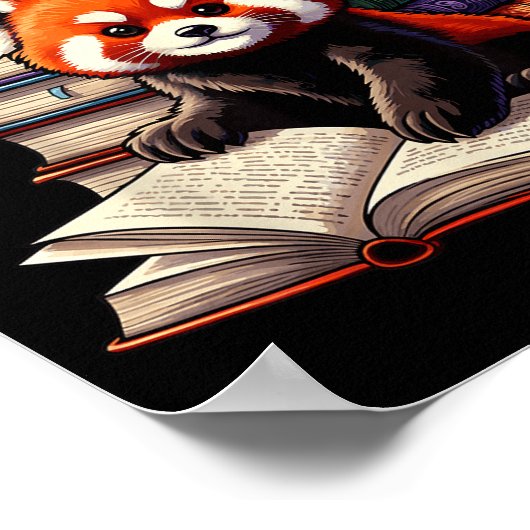 Cute Red Panda Reading Book Animal Bookworm  ポスター (角)