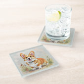 Cute Red Pembroke Welsh Corgi Dog ガラスコースター (アングル)