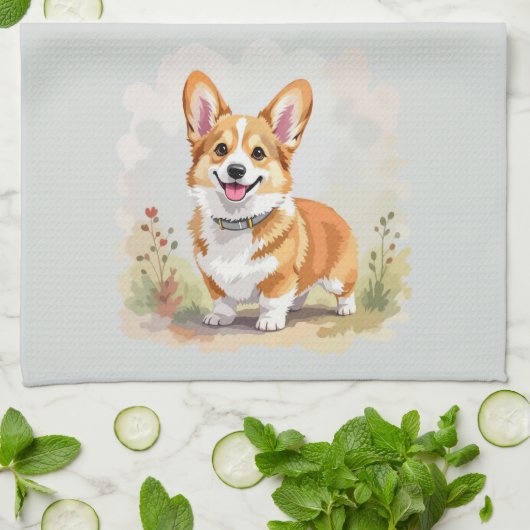 Cute Red Pembroke Welsh Corgi Dog キッチンタオル (折り畳み)