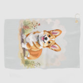 Cute Red Pembroke Welsh Corgi Dog ゴルフタオル (横)
