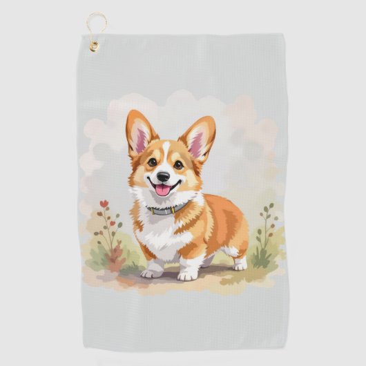 Cute Red Pembroke Welsh Corgi Dog ゴルフタオル (正面)