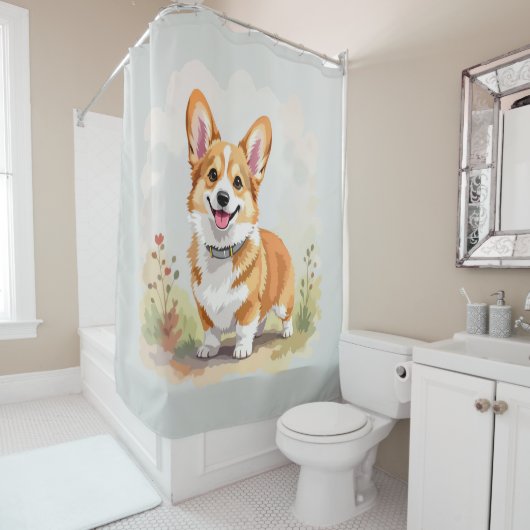 Cute Red Pembroke Welsh Corgi Dog シャワーカーテン (インサイチュ)
