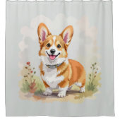 Cute Red Pembroke Welsh Corgi Dog シャワーカーテン (正面)