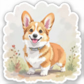Cute Red Pembroke Welsh Corgi Dog シール (正面)