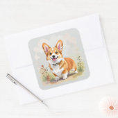 Cute Red Pembroke Welsh Corgi Dog スクエアシール (封筒)