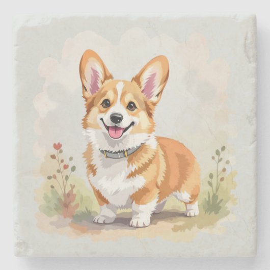 Cute Red Pembroke Welsh Corgi Dog ストーンコースター (正面)