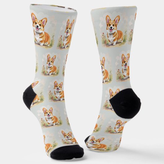 Cute Red Pembroke Welsh Corgi Dog ソックス (傾斜あり)