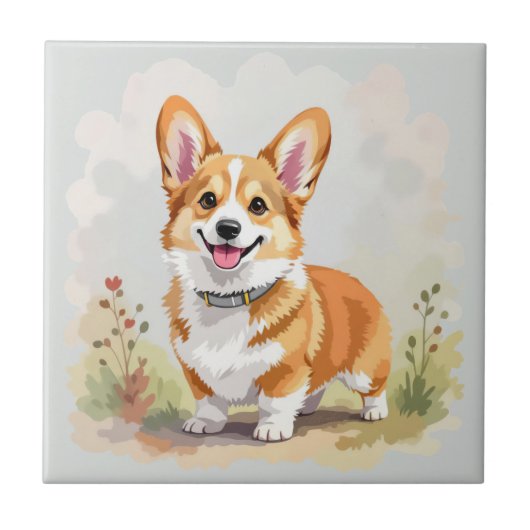 Cute Red Pembroke Welsh Corgi Dog タイル (正面)